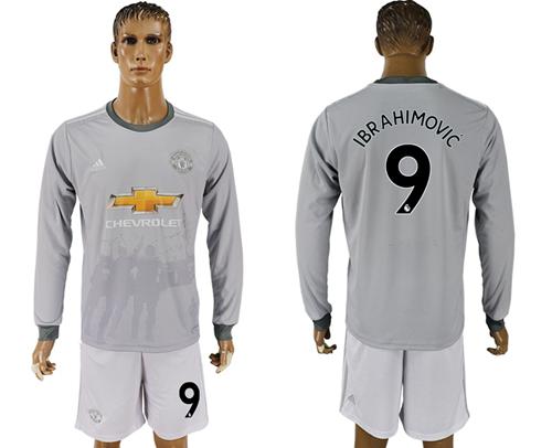 Manchester United #9 Ibrahimovic Sec Away Long Sleeves Soccer Club Jersey